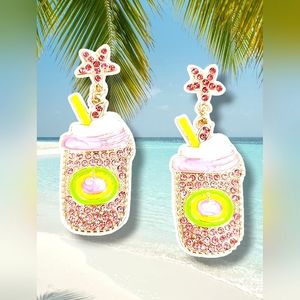 Gold plated pink and green crystal smoothie starfish earrings With silver post